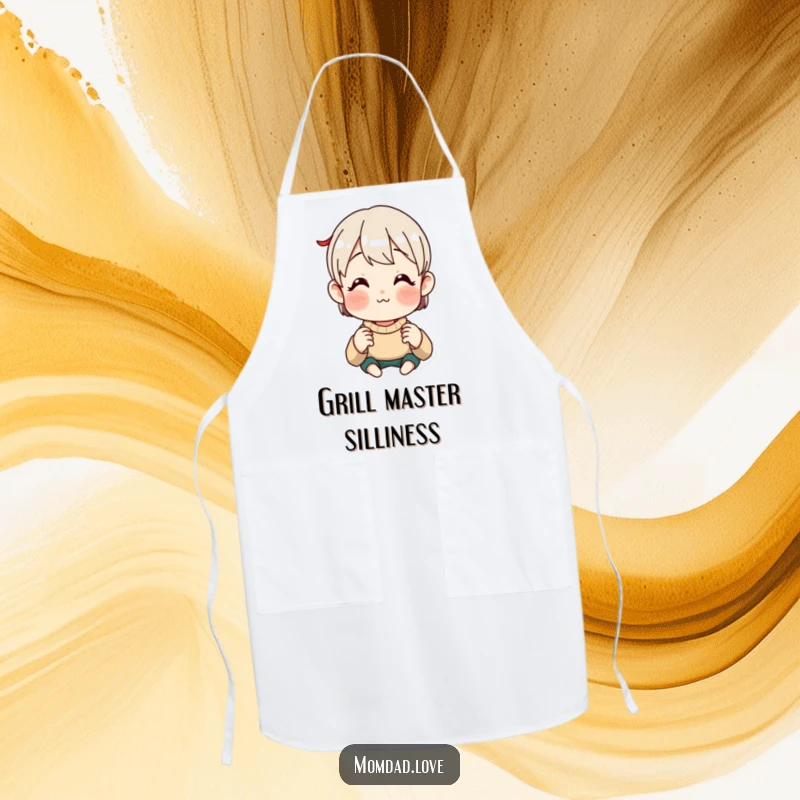 Funny Apron depicting an anime style parent making a funny, exaggerated face, adding humor to kitchen activities.