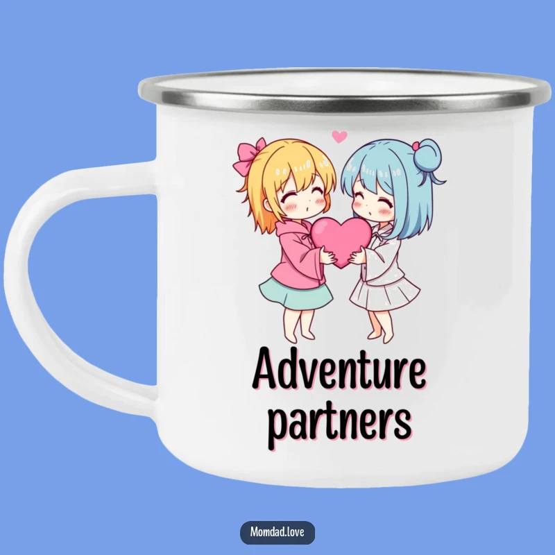 Funny Anime Couple Camping Mug - Heart Embrace Outdoor Gift