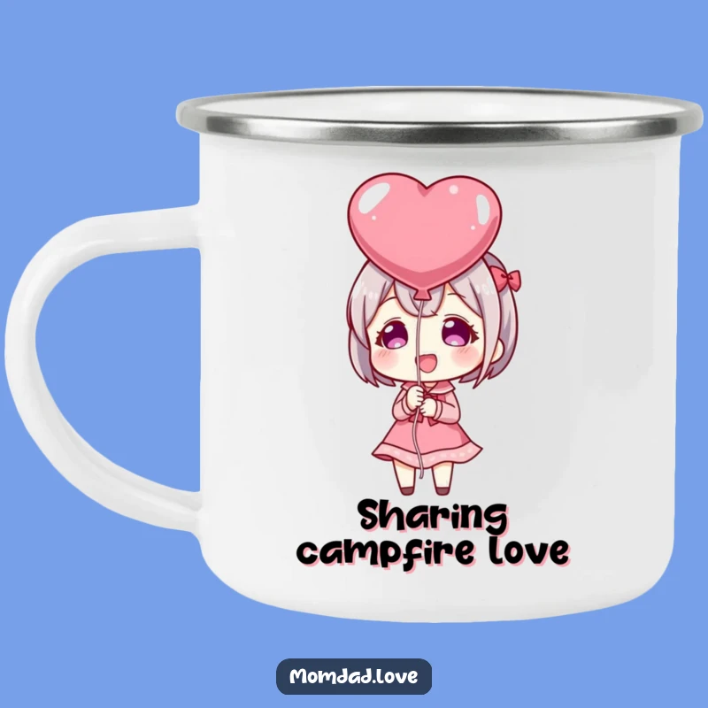 Funny Anime Heart Balloon Camping Mug: Share Love Outdoors, Perfect Gift for Campers