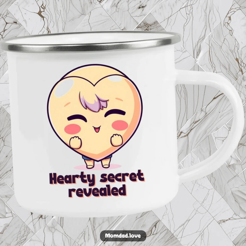 Funny Camping Mug: Character peeking from behind a winking heart emoji, perfect for campers and a funny gift.