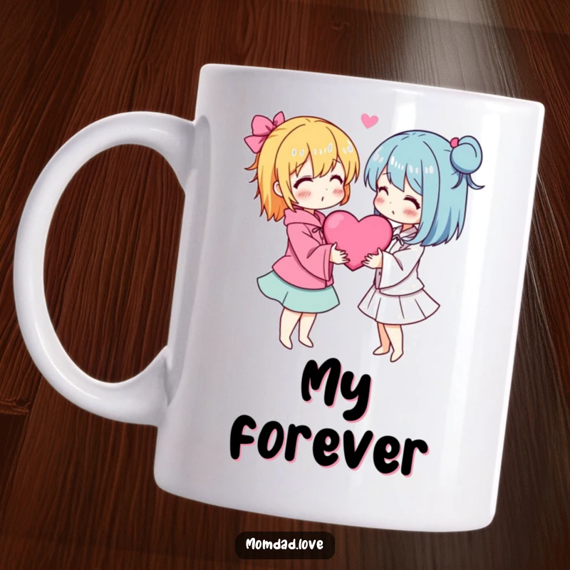 Funny anime art of two characters embracing with hearts floating around them, symbolizing love.