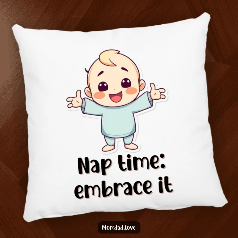 Funny pillow featuring a character in a hilarious, exaggerated goofy pose with arms spread wide, perfect for a comfy laugh.