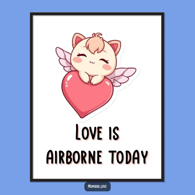 Funny Kawaii Heart Flight Digital Art - Winking Character Printable Gift