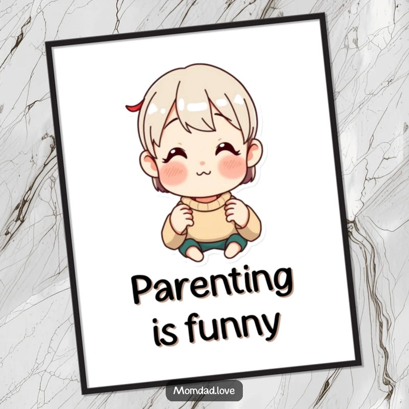 Funny Digital Art Print of an anime style parent making an exaggerated, funny face, perfect for humorous wall decor.