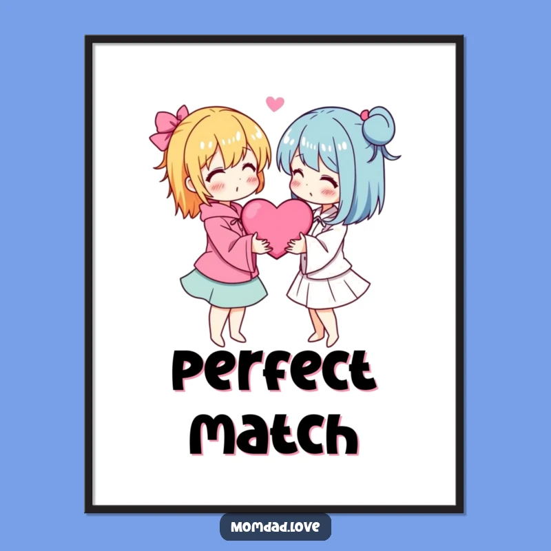 Funny Anime Couple Digital Art - Heart Embrace Print Gift