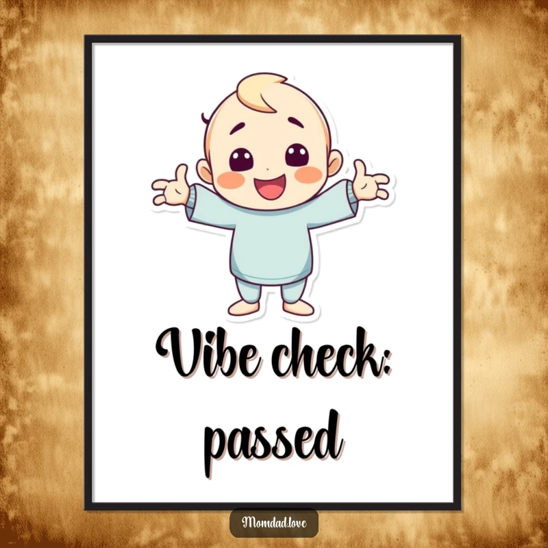 Funny digital art print of a character performing an exaggerated, goofy pose with arms outstretched, radiating pure, infectious silliness.