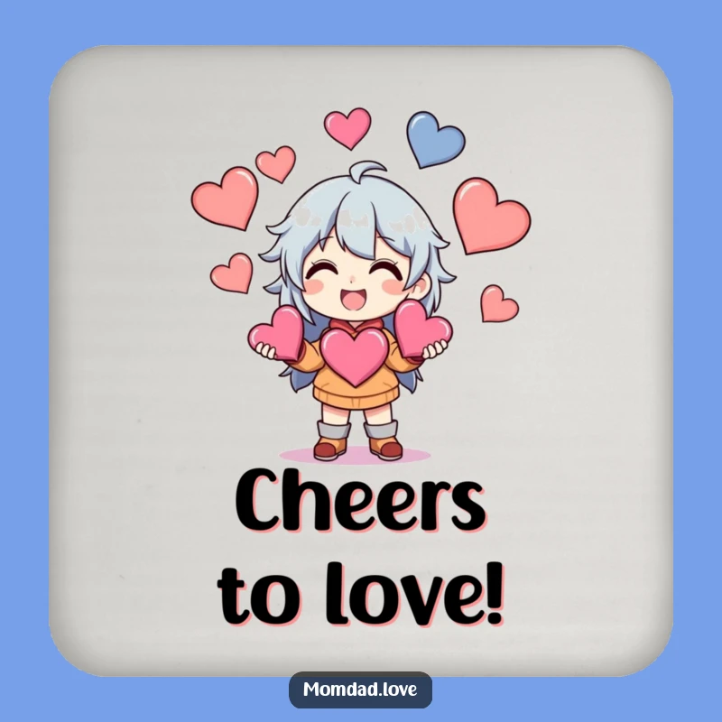 Funny Anime Juggling Hearts Coaster - Protect Surfaces with Love, Funny Gift.