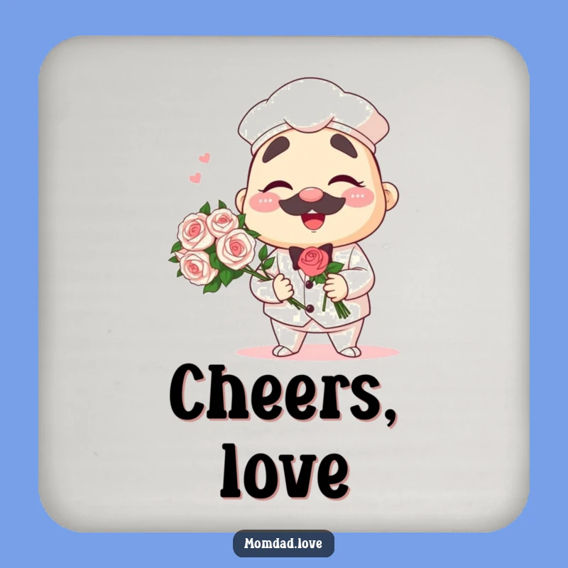 Funny Anime Papa Coaster - Winking Dad Bouquet Drink Protector Gift