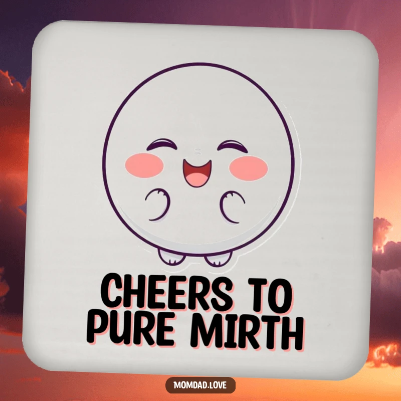 Funny Drink Coasters showing a bubbly character with dots for cheeks, giggling and shaking with laughter.