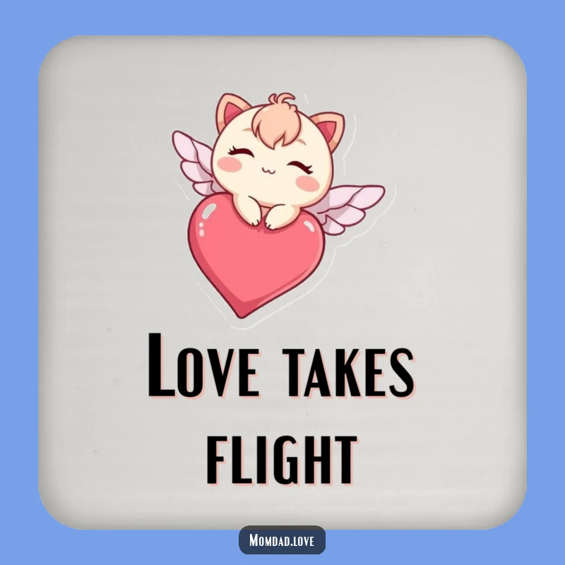 Funny Kawaii Heart Flight Drink Coaster - Cute Winking Character Protection Gift