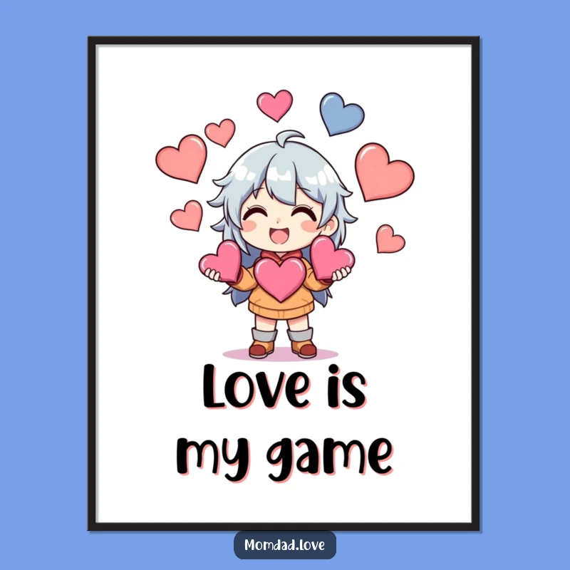 Funny Anime Juggling Hearts Poster - Decorate with Love and Laughs, Funny Gift.