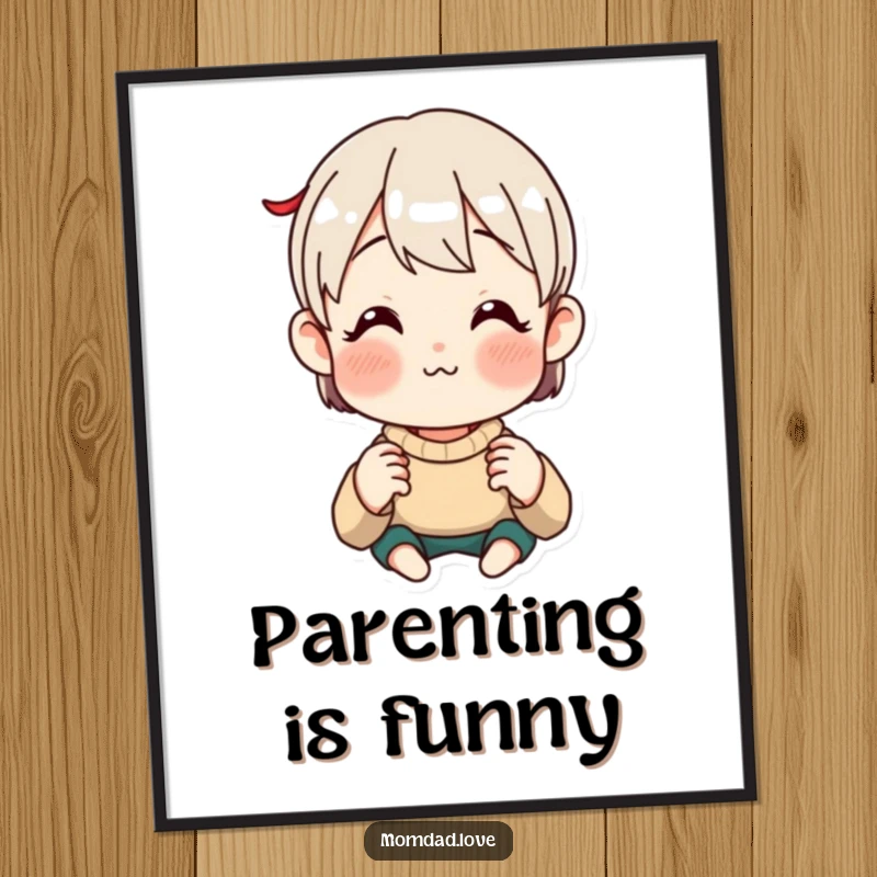 Funny Anime Poster print of a parent making an exaggerated, funny face, designed to bring laughter and joy to viewers.