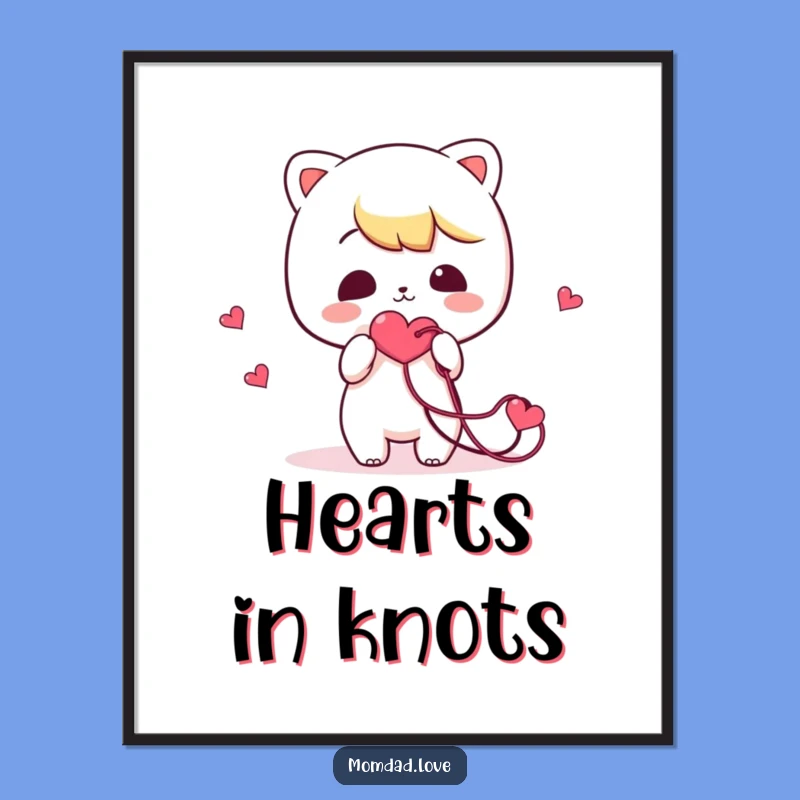 Funny Tangled Heart Poster: Kawaii Character Art, Comical Romance, Great Funny Gift