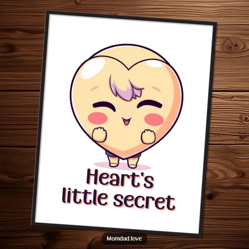 Funny Poster: Character peeking out from behind a large, winking heart emoji, perfect for playful room decor.