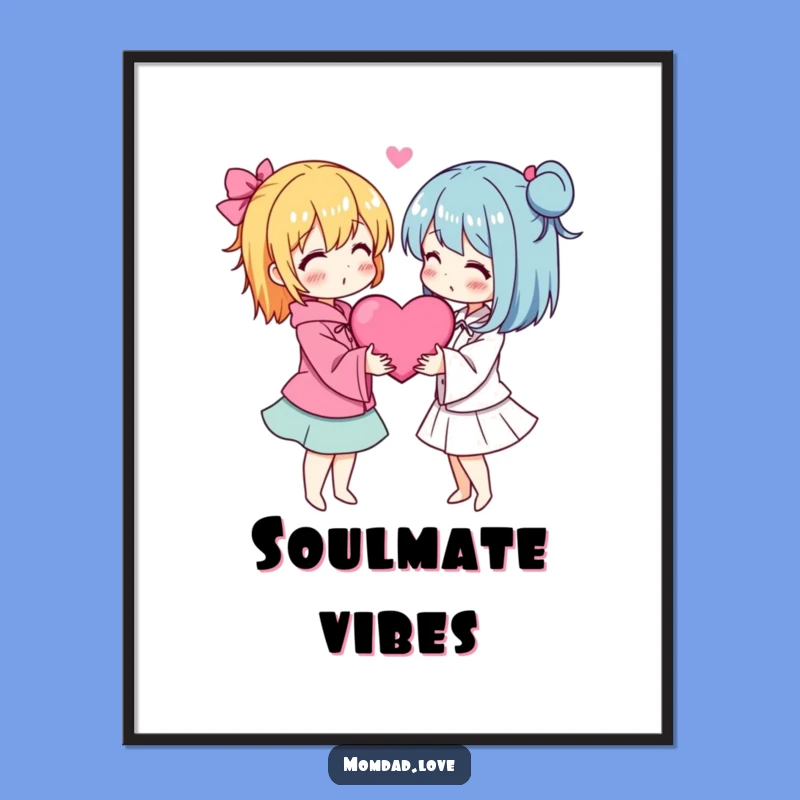 Funny Anime Couple Poster - Heart Embrace Wall Art Gift