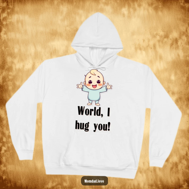 Funny hoodie depicting a character striking a wildly goofy pose with arms outstretched, exuding infectious enthusiasm and playful energy.