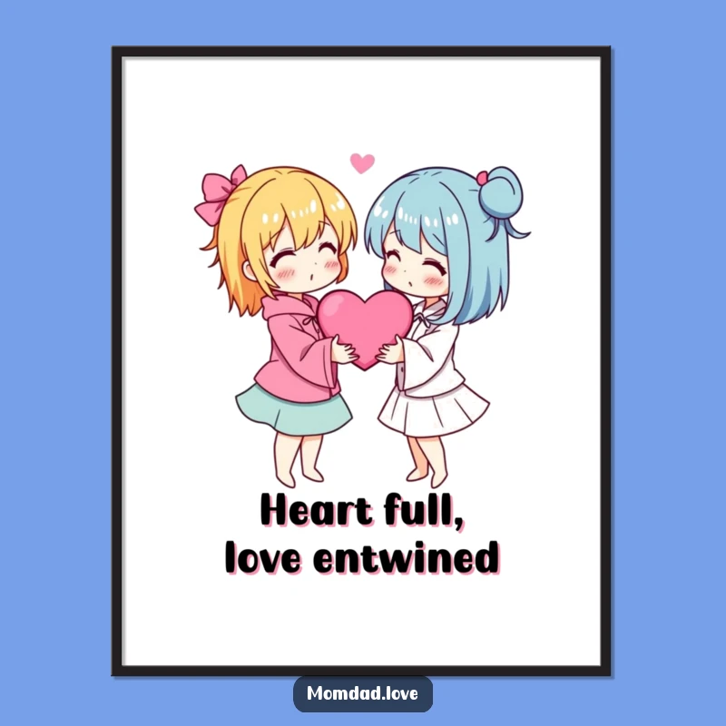 Free Printable Anime Art - Couple Hearts Wall Decor Downloadable Gift