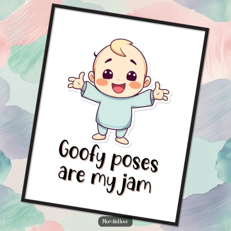 Funny Free Printable Wall Art of a cheerful character striking an exaggerated goofy pose with arms spread wide, full of hilarious energy.