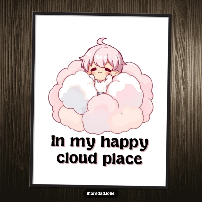 Funny Free Printable Wall Art showing a character taking a gentle, accidental tumble into a soft, ethereal pile of fluffy clouds.