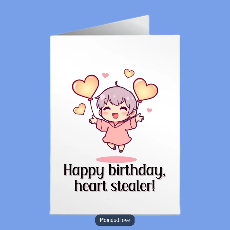 Free Printable Birthday Card: Juggling Hearts, Loving Downloadable Gift for a Special Day