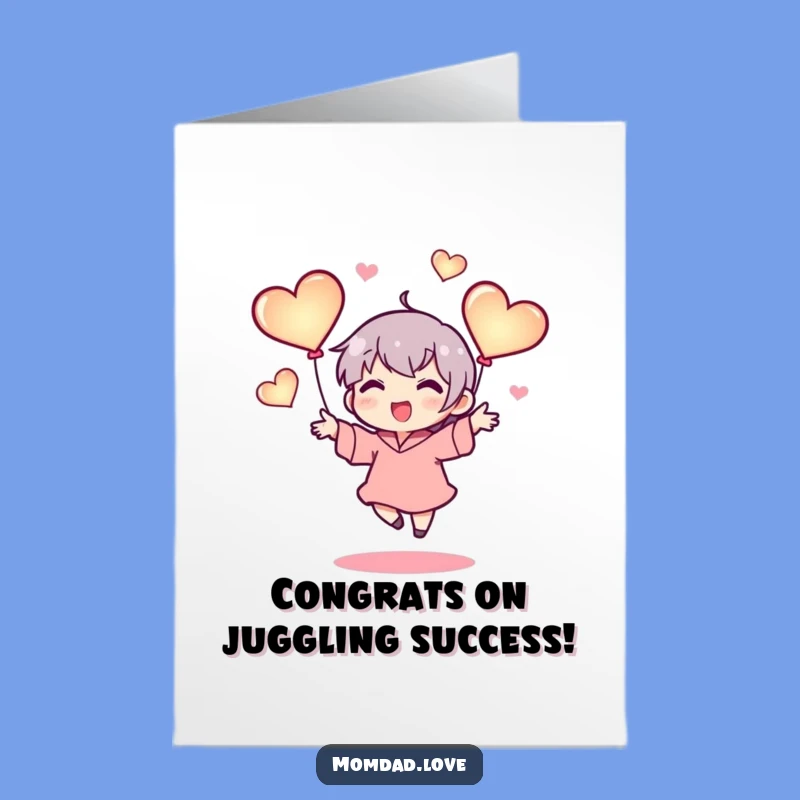 Free Printable Congrats Card: Juggling Hearts, Joyful Downloadable for Sweet Success