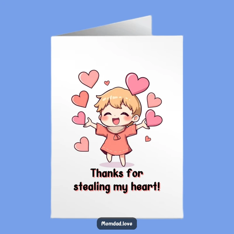 Free Printable Thank You Card: Juggling Hearts, Humorous Downloadable Gift for Expressing Gratitude