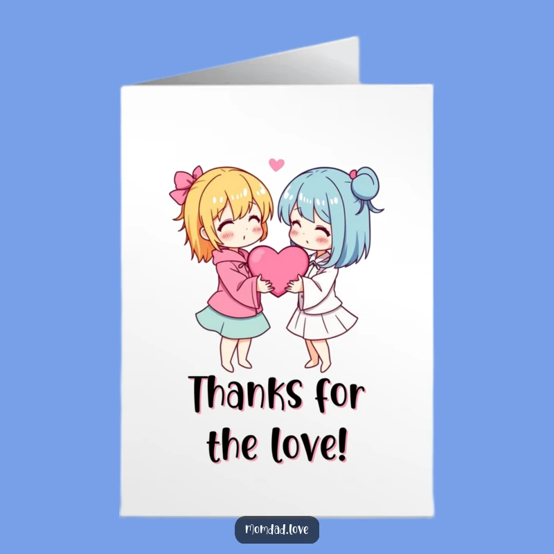 Free Printable Thank You Card - Anime Couple Hearts Downloadable Gift