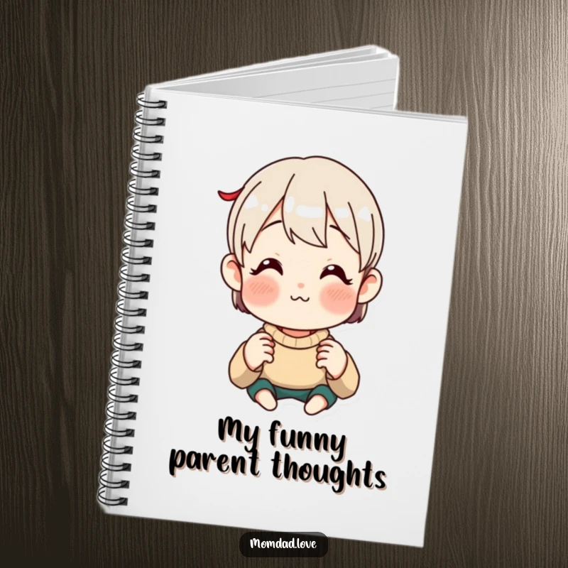Funny Notebook with an anime style parent making a funny face, ready to hold your funniest thoughts and memories.