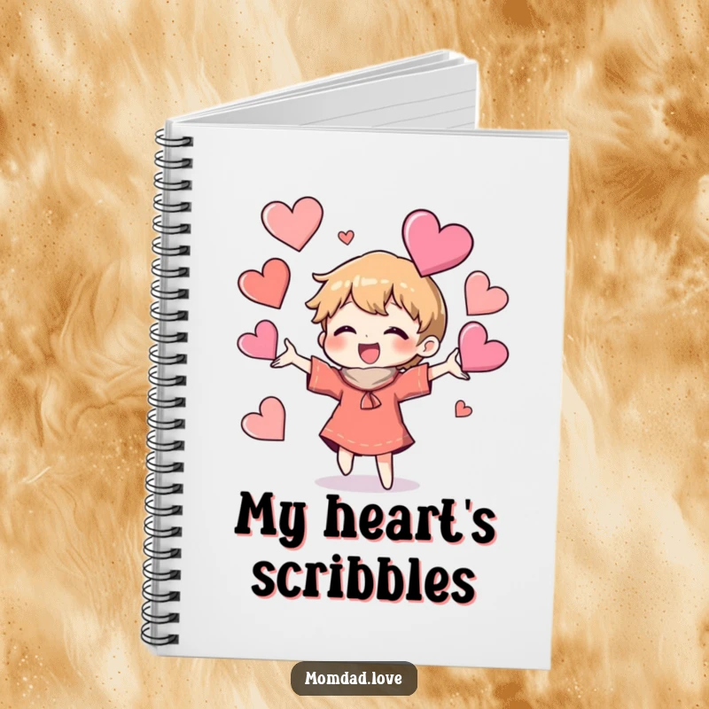 Funny Notebook: Character juggling hearts captures attention on this fun journal, great funny gift for students and writers.
