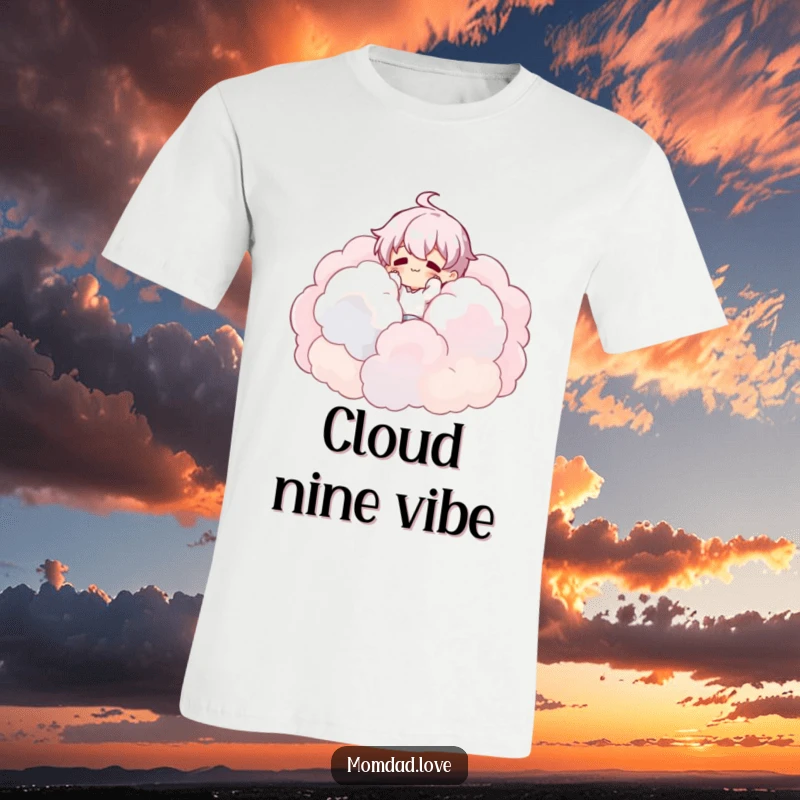 Funny T-Shirt: Character accidentally falling into a fluffy cloud pile, perfect for dreamers and as a funny gift.
