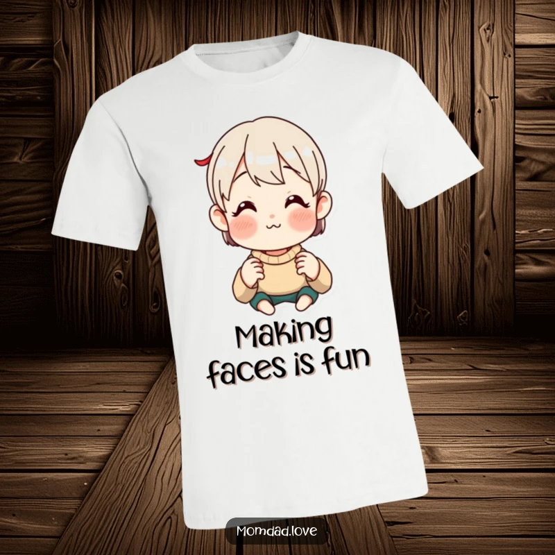 Funny T-Shirt of an anime style parent pulling a hilarious, exaggerated funny face, perfect for family fun and laughter.
