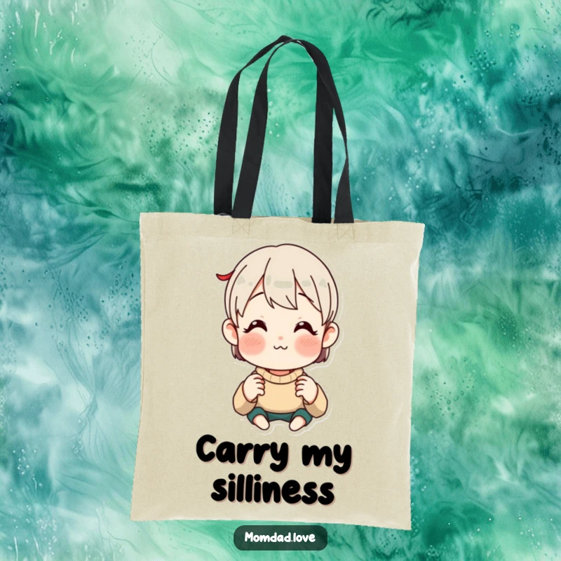 Funny Tote Bag with an anime style parent making a goofy, funny face, perfect for carrying essentials with a smile.