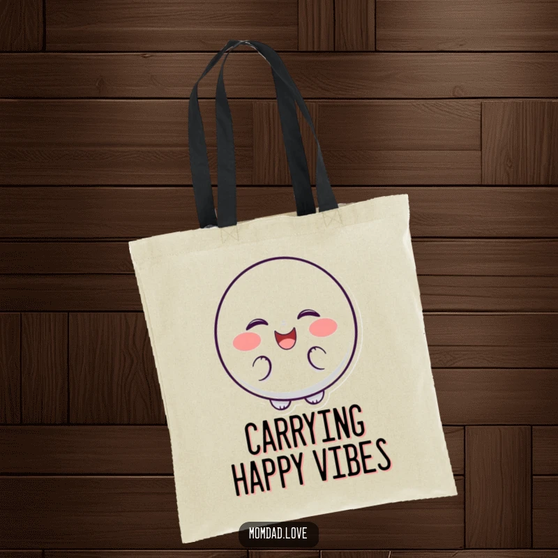 Funny Tote Bag of a bubbly character with dots for cheeks, giggling and shaking with laughter.