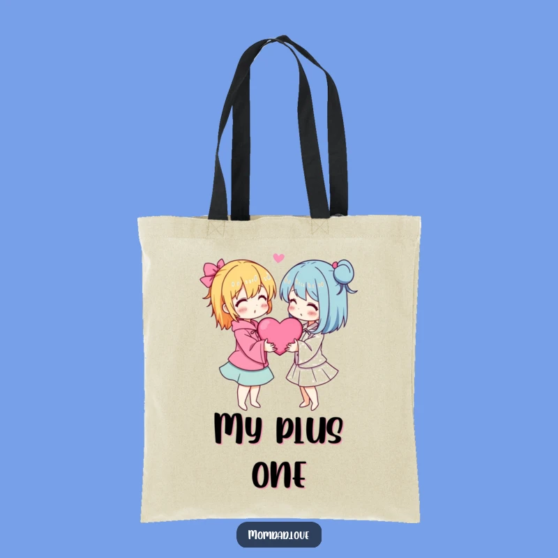 Funny Anime Couple Tote Bag - Heart Embrace Accessory Gift